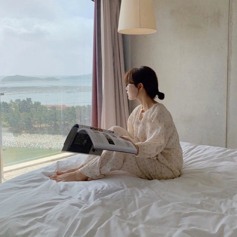 

Pajama Set Shivering Cherry Print Pastoral Comfortable Women Homewear Long Sleeve+Pants Pijama Casual Loose Sleepwear 2pcs S144