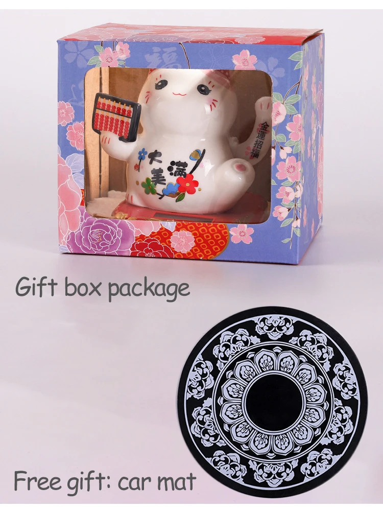 Керамический счастливый кот на солнечных батареях Maneki Neko развевающаяся рука манящая удача приветственный Кот с автомобильным ковриком Настольный Декор очаровательный подарок