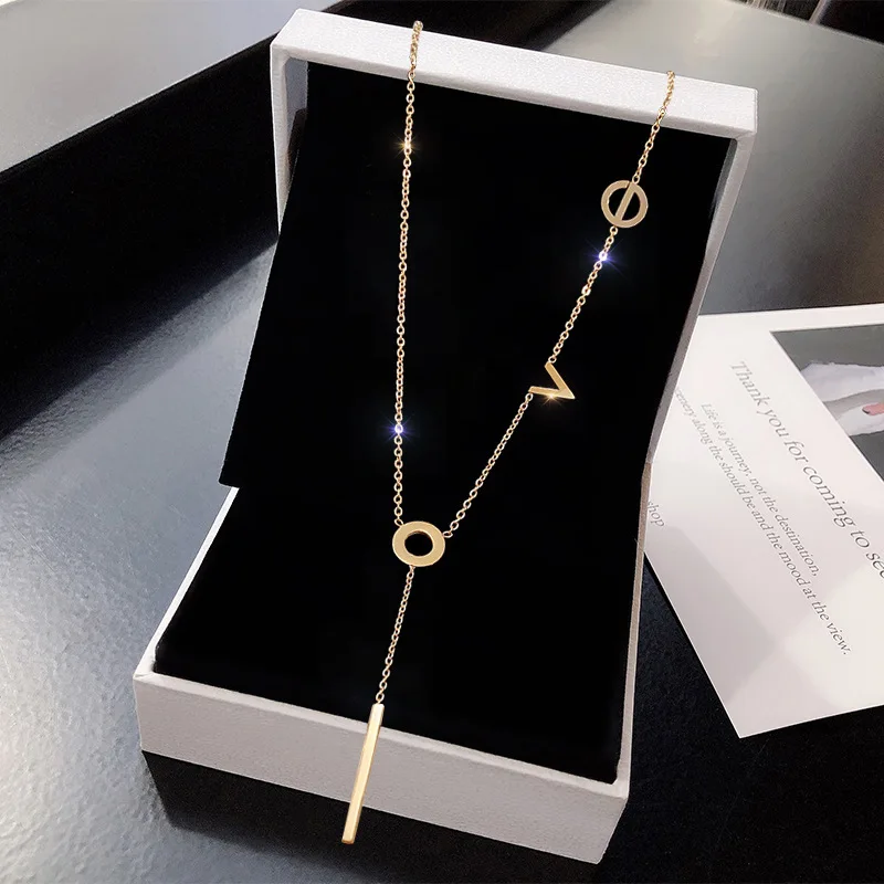 

Letter love pendant titanium steel necklace female 18k rose gold clavicle chain non-fading jewelry hypoallergenic fine necklace
