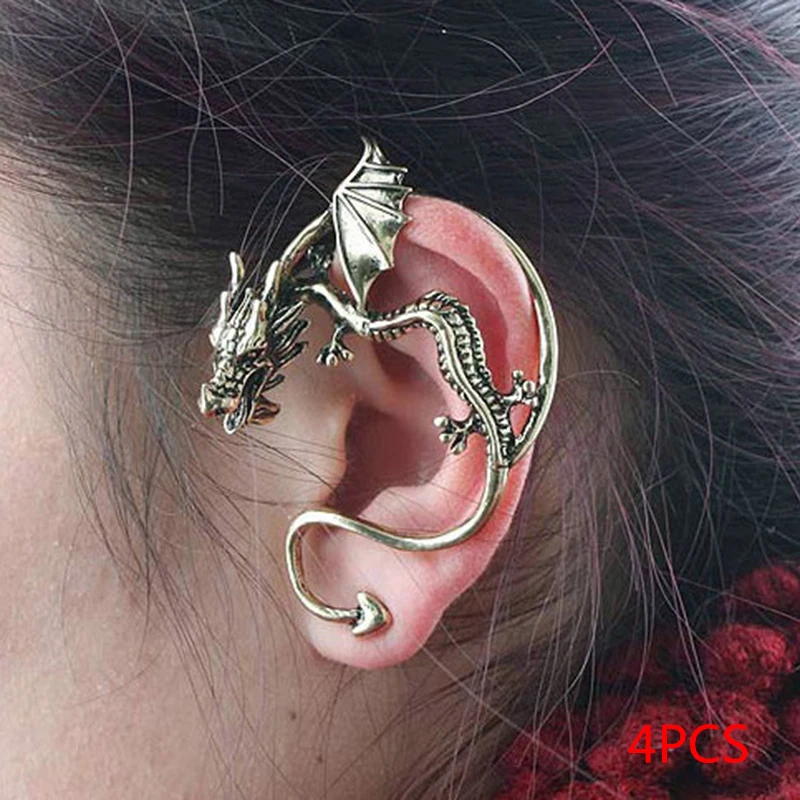 

Gothic Punk Dragon Cuff Ear Clip On Earrings Unisex Dragon Shaped Ear Nail Cuff Earrings For Women Fashion Jewelry 4pcs