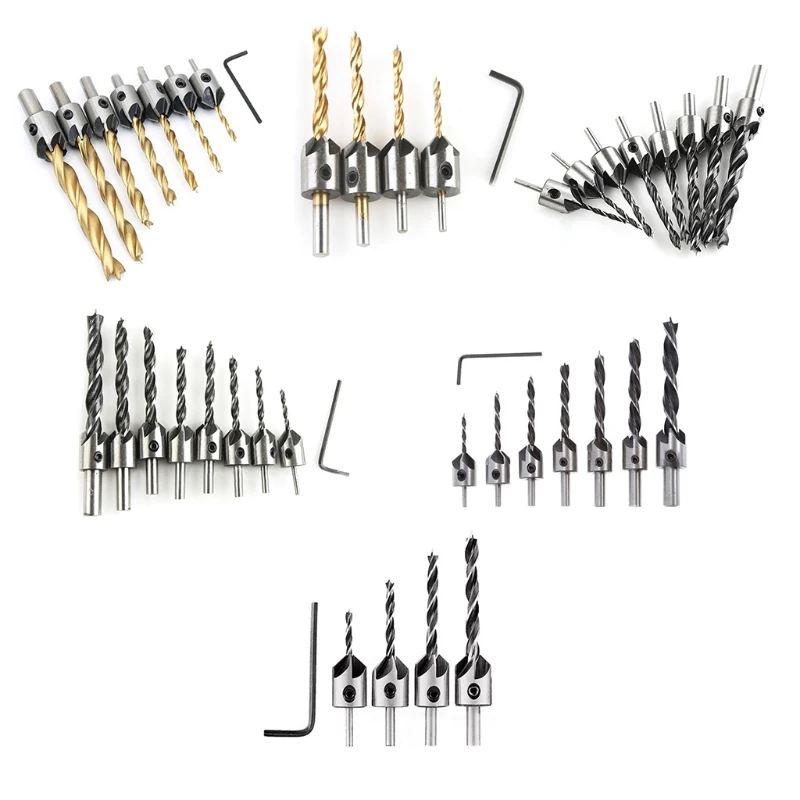 

N0HB High-carbon Steel Countersink Drill bit Set Wood Drill Bit Set Abrasion-resistant Countersunk Drill Counter Sink Bit