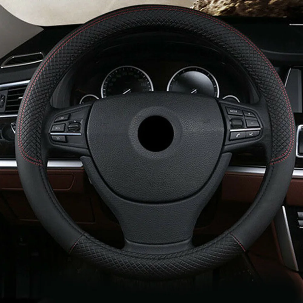 

Breathable Steering Wheel Cover Leather PU Sports 14.5-15inch Anti-Skid