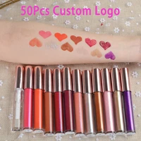 50pcs 12 colors custom logo shimmer shiny long lasting waterproof liquid lipgloss clear nude glitter makeup lipstick wholesale