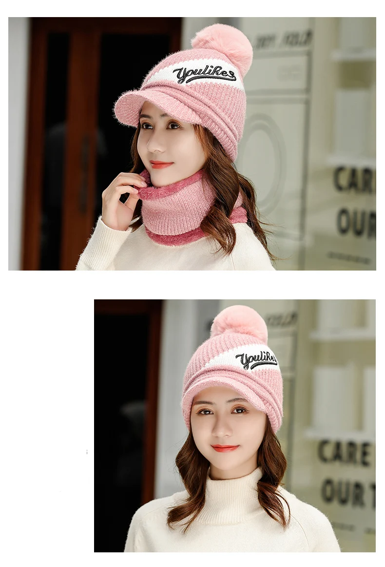 Зимняя шапка Skullies Beanies, модные шапки для женщин и девочек, теплый шарф из синели, набор шапок, Балаклава, маска, шапка, вязаная шапка