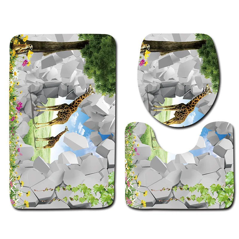

Zeegle 3PCS 3D Animal Printed Toilet Rug Anti-slip Bathroom Floor Mat Absorbent Memory Sponge Mat Toilet Cover Pad Accessories