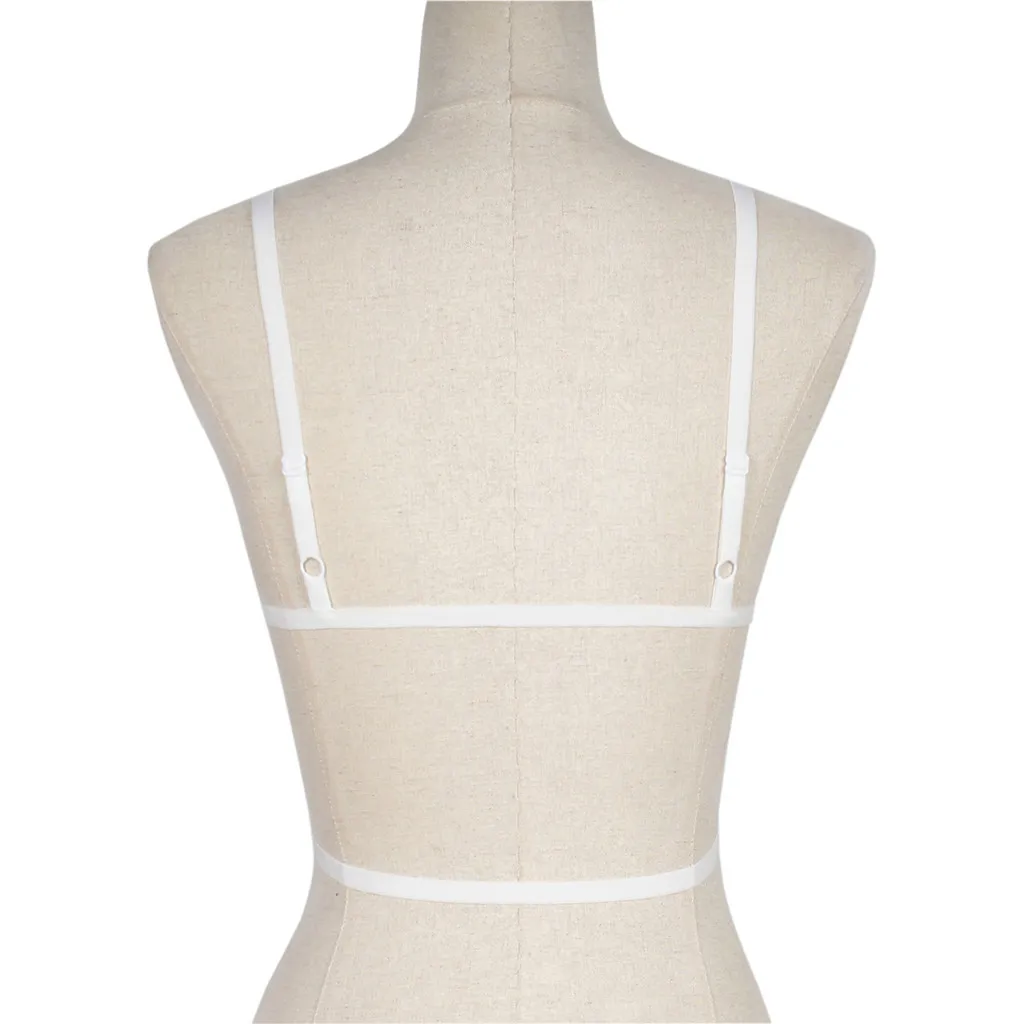 

Ladies Bra Fashion White Straps Deep V Hollow Temptation Mesh Sexy Bra Underwear Soutien C40