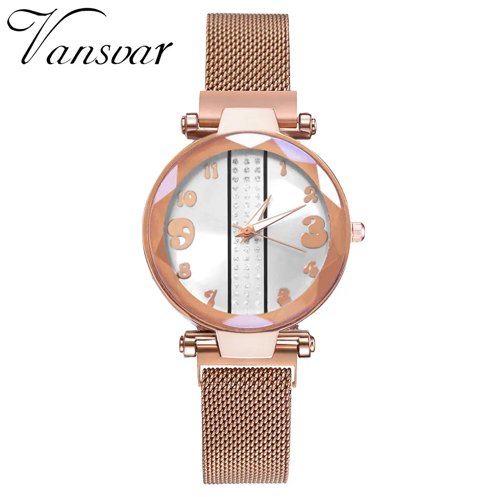 Модные женские часы с магнитной пряжкой и мозаичным алмазным сетчатым ремешком