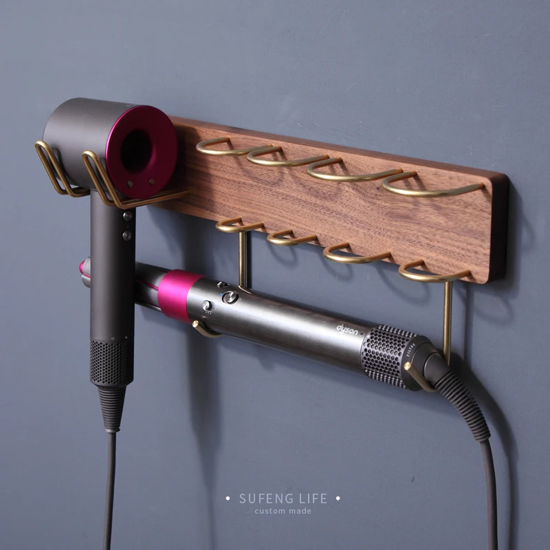 Держатель для сушилки волос деревянный настенный Многофункциональный железные