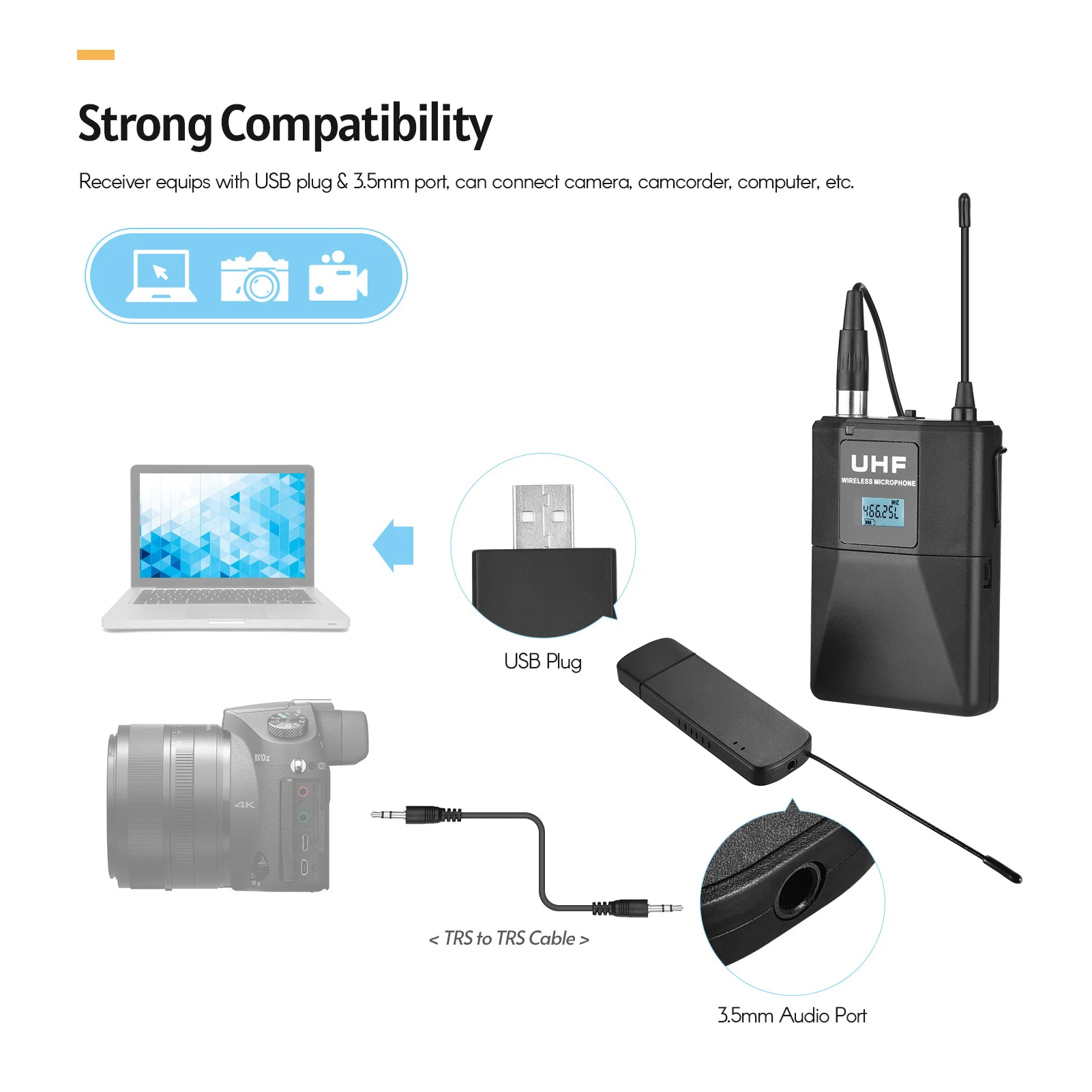 Беспроводной микрофон Andoer UHF Lavalier с отворотом и зажимом 1 трансмиттером usb