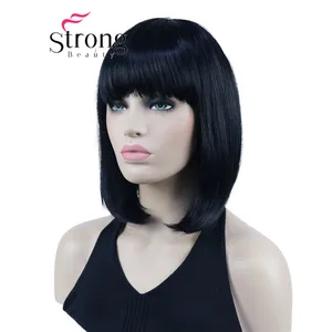 Черный парик StrongBeauty, короткий Боб с челкой, полный синтетический парик на выбор цвета