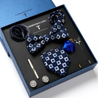 mens tie blue black 100 silk classic gravata bowtiehankybroochcufflinks tie clip set for men formal wedding party