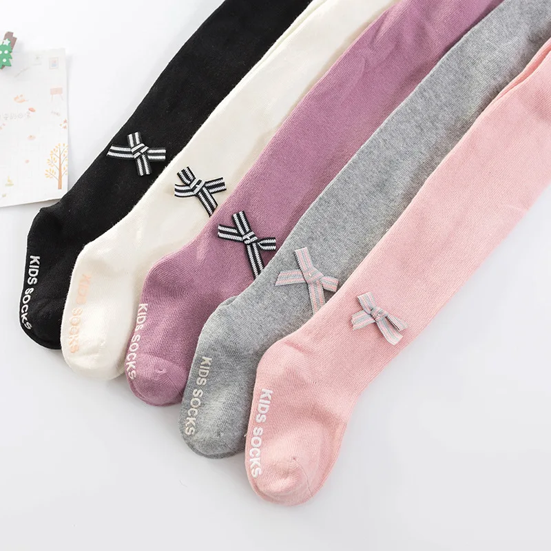 Осень 2019 Детские хлопковые белые колготки с бантом для девочек детские брюки