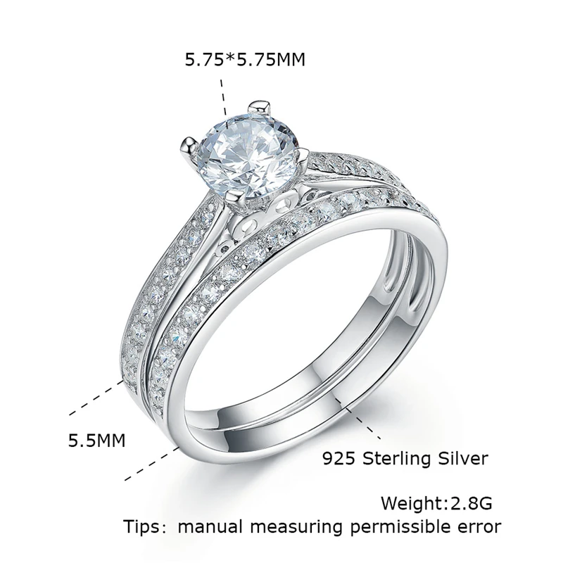 

Wedding Rings Engagement Anniversary Clear Zircon Delicate Bridal Band Ring Sets Women's Jewelry 925 Sterling Silver Ring