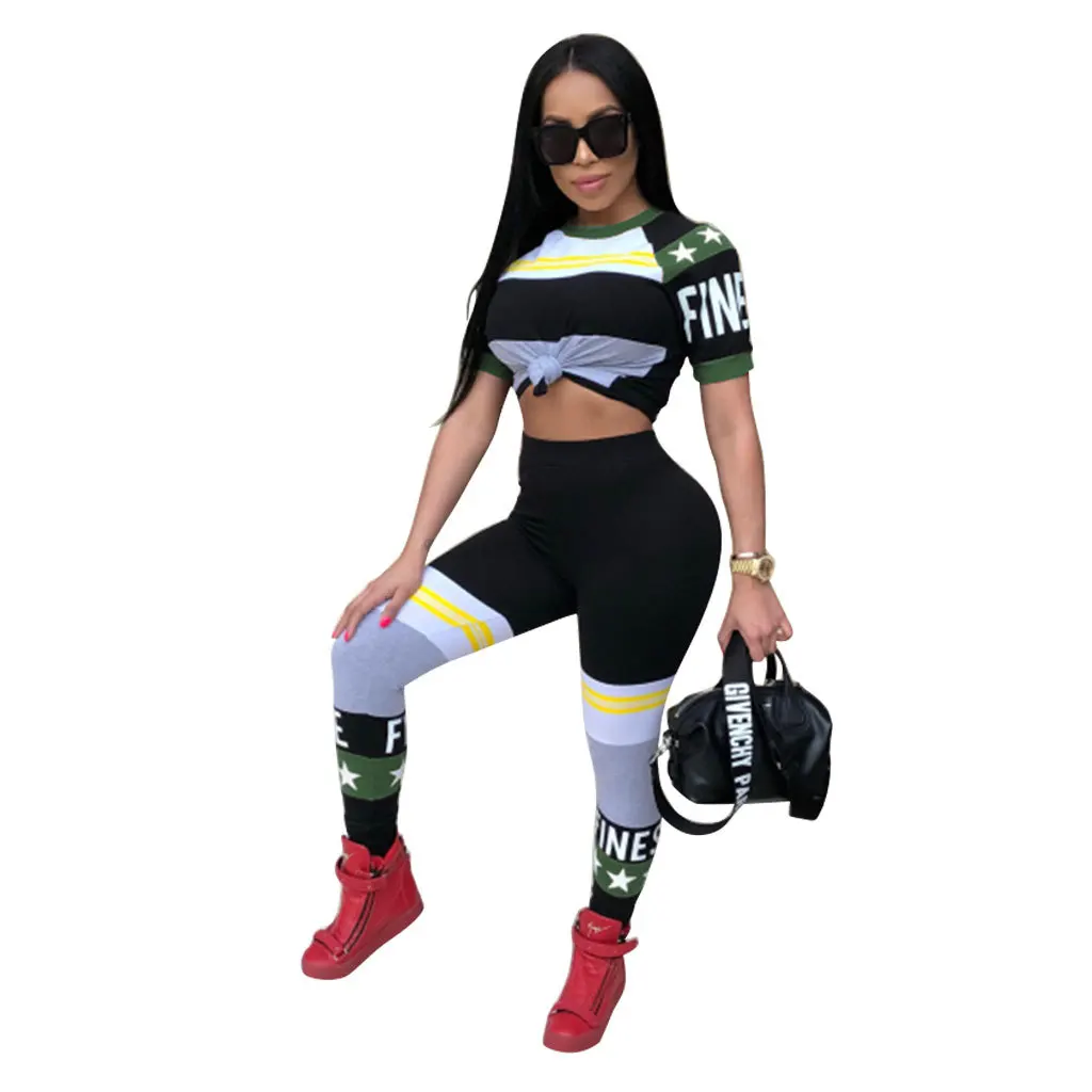 Комплект женский с принтом летняя мода Сексапильный Повседневный 2 шт. костюм