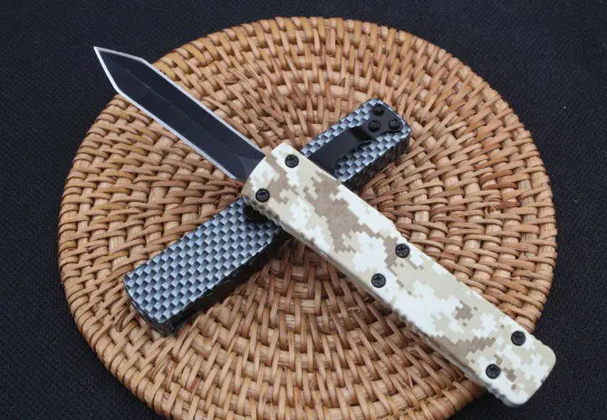 camo yellow Мини сумка-брелок Autotf Нож двойного действия 5,3 см лезвие помощь складной EDC охотничий нож подарок фиксированный нож с лезвием - Цвет: camo yellow