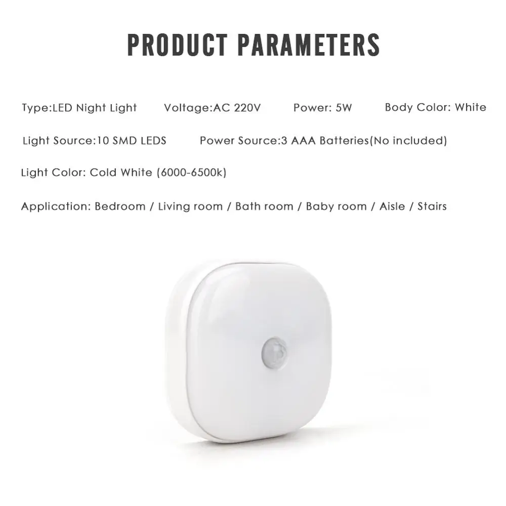Ночной светильник с датчиком движения мини квадратный для спальни светодиодный s