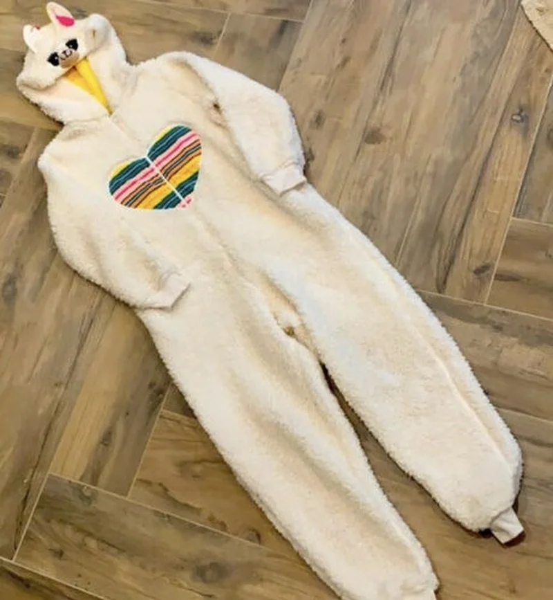 Women's Alpaca Hooded One-Piece Pajamas Union Suit Costume Size M / L Sleepwear Cartoon Pajamas