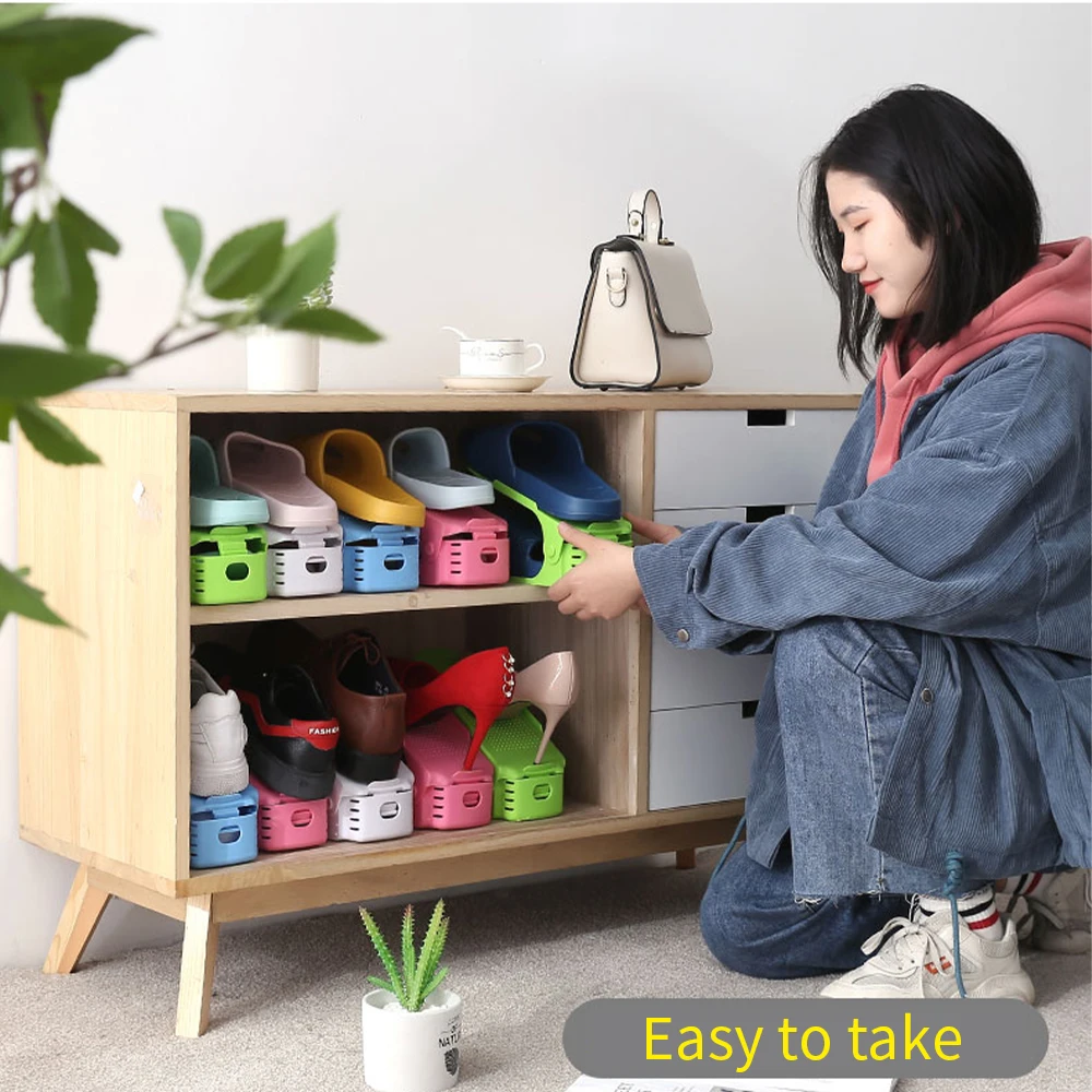 4 шт. регулируемый стеллаж хранение обуви двухслойная держатель для бытовой