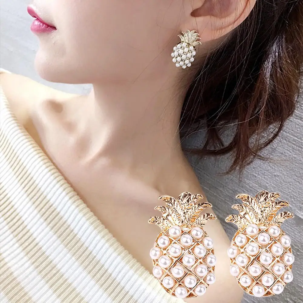 Модные женские серьги-гвоздики с искусственным жемчугом в форме ананаса подарок