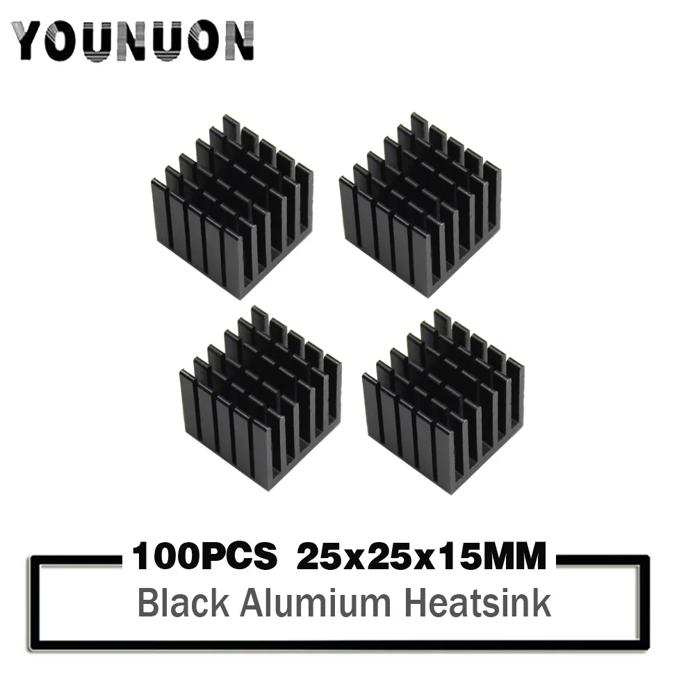 100 шт. YOUNUON черный 25x25x15 мм алюминиевый радиатор для чипа процессора GPU VGA RAM IC