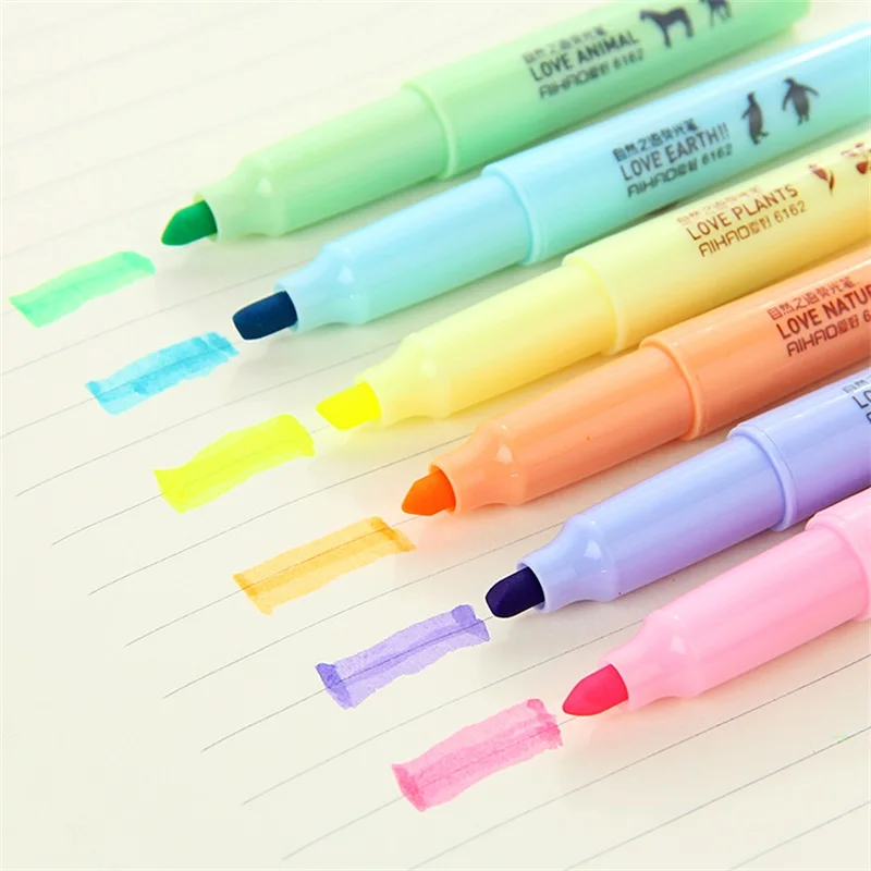 

6pc/lot Different Colors Highlighter Pen Stationery Fresh and Creative Color Watercolor Notebook Marker Marker Pen