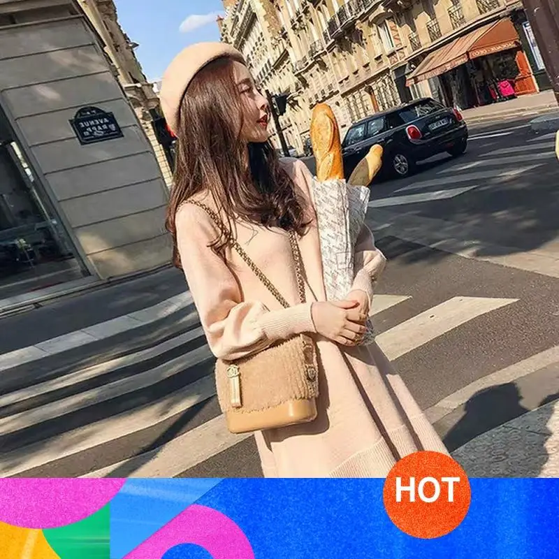

Women Casual Sweater Maxi Dresses For 2021 Autumn Femme Robe Elegant