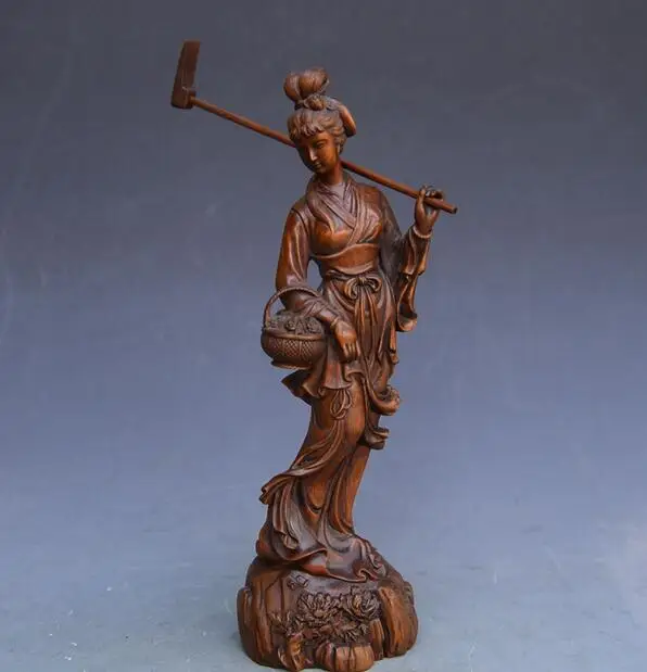 

Китайская статуя богини из бокса древней древесины, красивая женщина, зонт, красивая девушка