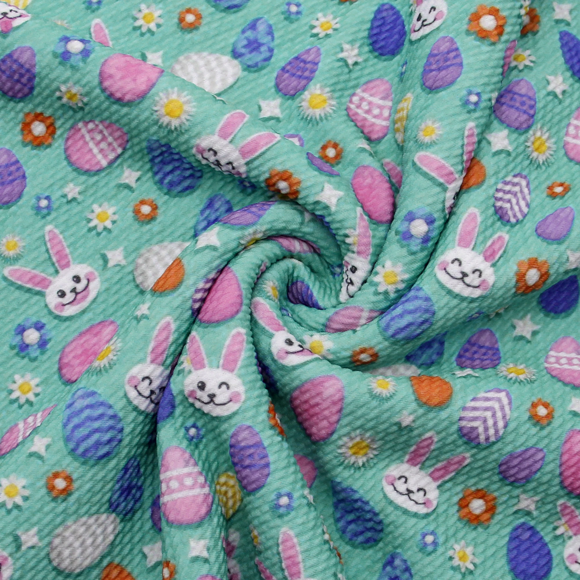 1/2Yard Easter Bunny Eggs Printed Bullet Textured Liverpool 4 Way Stretch Spandex Knit Fabric For Baby HeadWrap Scrunchies | Дом и сад