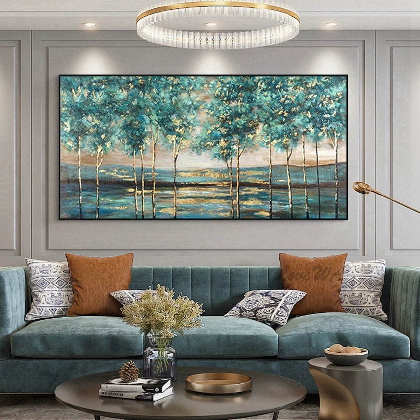 Настенное украшение птицы деревья холст картина маслом ремесло искусство
