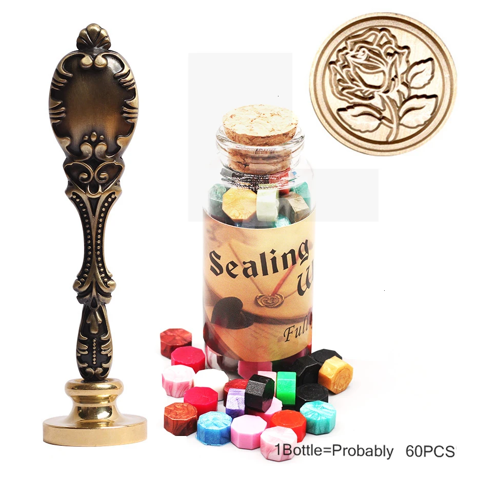 60 шт. дерево Любовь цветок корона Роза воск печать штамп Ретро Античное