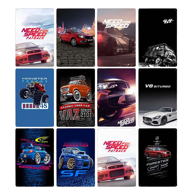 Классический Спортивный гоночный автомобиль из металла наклейки в ретро стиле