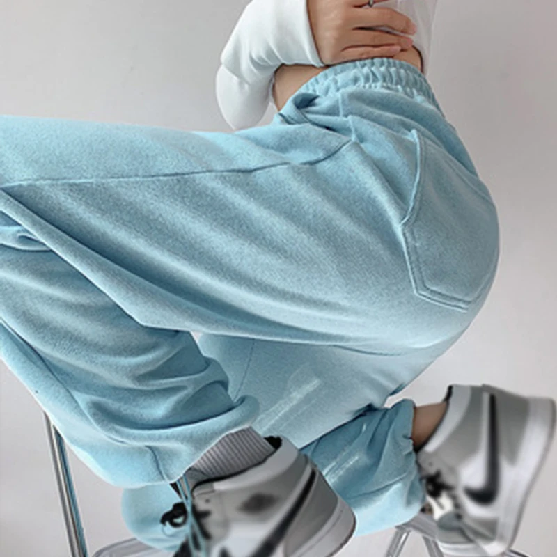 

High Waist Loose Gray Sweatpants Woman's Fashion Elastic Waist Oversized Wide-leg Pants Women Hip Hop Trousers Streetwear Woman