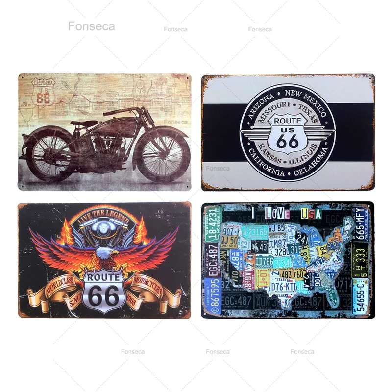 Винтажные металлические декоративные пластины HD Route 66 железная настенная