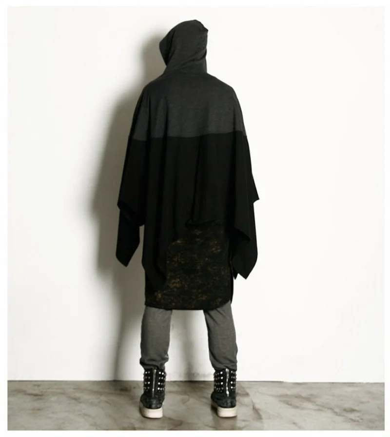 Плащ мужской двухцветный с капюшоном плащ прострочкой надписью очень странные