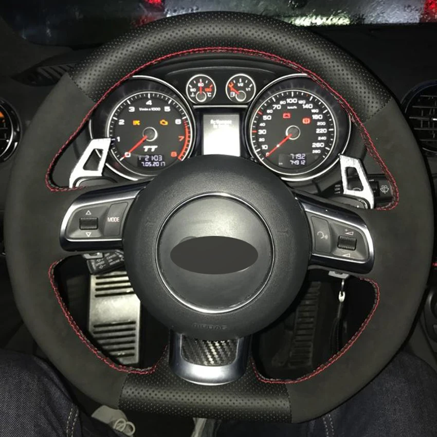 

LQTENLEO DIY Hand Sew Car Steering Wheel Cover Black Suede For Audi R8 2008-2010 TT 2008-2015