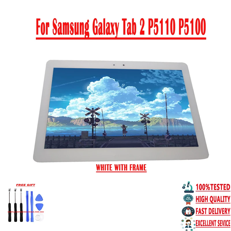 ЖК дисплей с дигитайзером сенсорного экрана в сборе для Samsung Galaxy Tab 2 P5110/P5100 100%