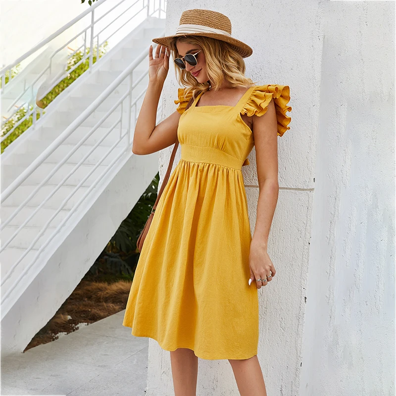 2020 модное летнее женское платье сшитое с рукавами рюшами сексуальное открытой