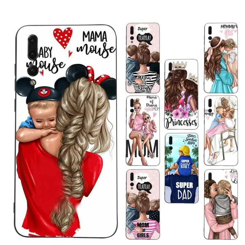 

Black Brown Hair Baby Mom Girl Phone Case Soft Silicone Case For Huaweip30lite p30 20pro p40lite P30 Capa