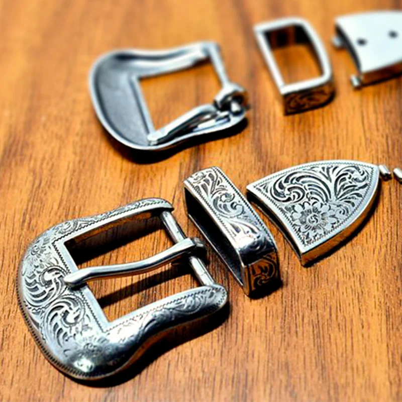 Sheridan tangcao Style Silver Plated belt buckle three piece silver plated with vegetable tanned |