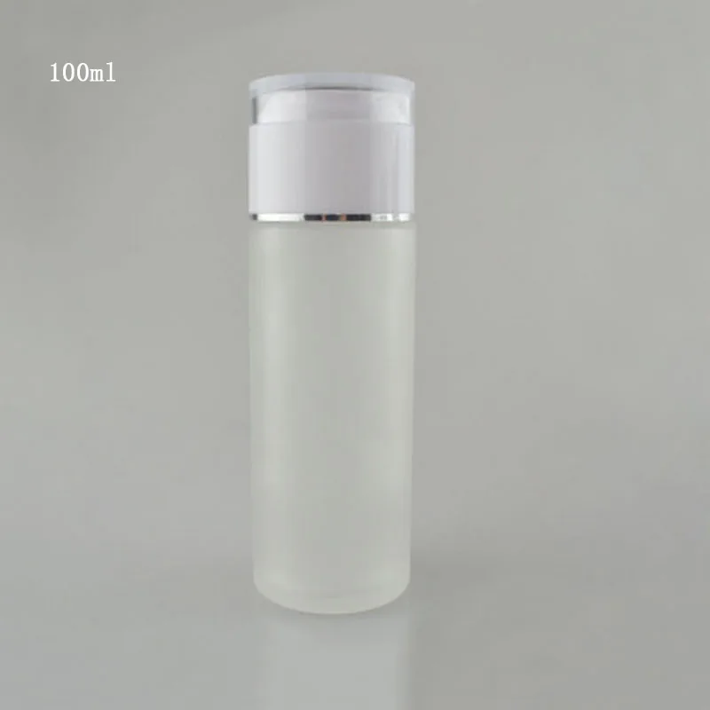 100 мл матовая стеклянная бутылка с белым прессовым насосом и колпачком для