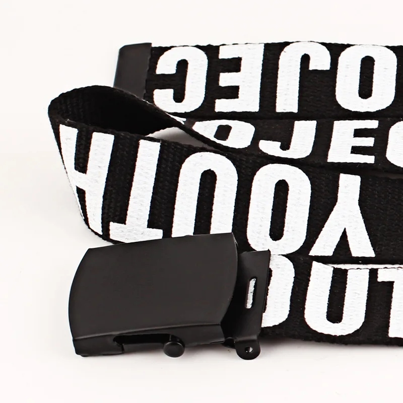 

Woman Gothic Harajuku Street Belt Canvas Punk Letters Printed Decoration Loop Shaped Waistband Mental Buckle Jeans Waist Belts