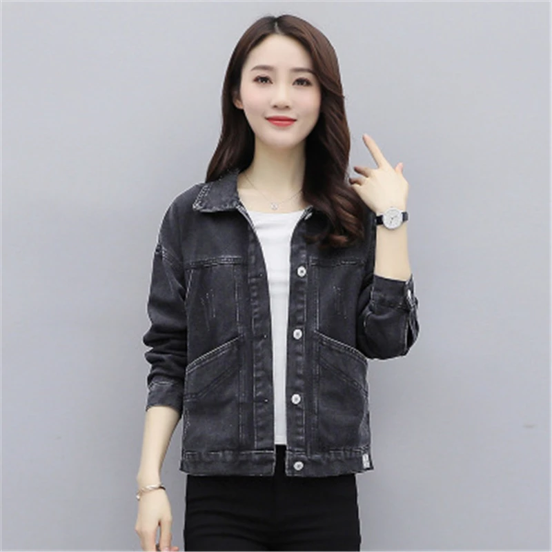 

Куртка женская джинсовая короткая, модная верхняя одежда свободного покроя, пальто из денима, N44, весна-осень