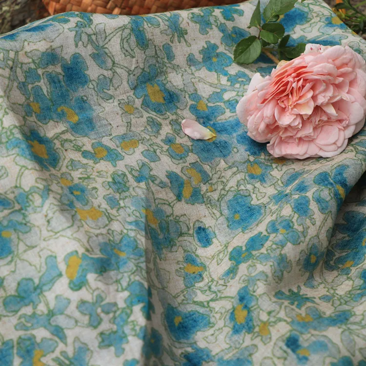 

High quality pure ramie fabric digital printing tissu High-end dresses and skirts tissus