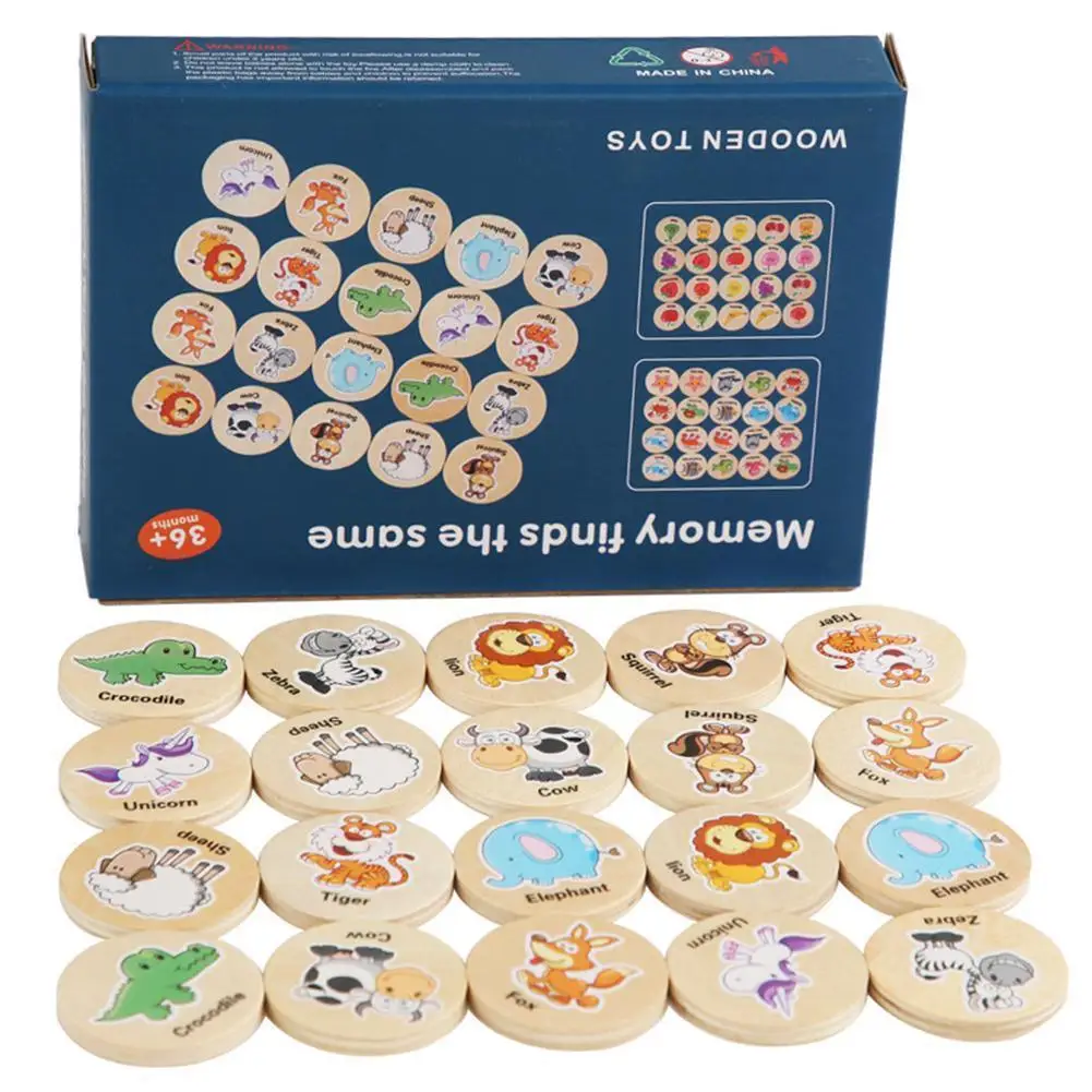 

Matching Puzzle Games Kids Wooden Toys Animal Fruit Memory Chess Wooden Board Game Concentration Training Preschool Children Toy