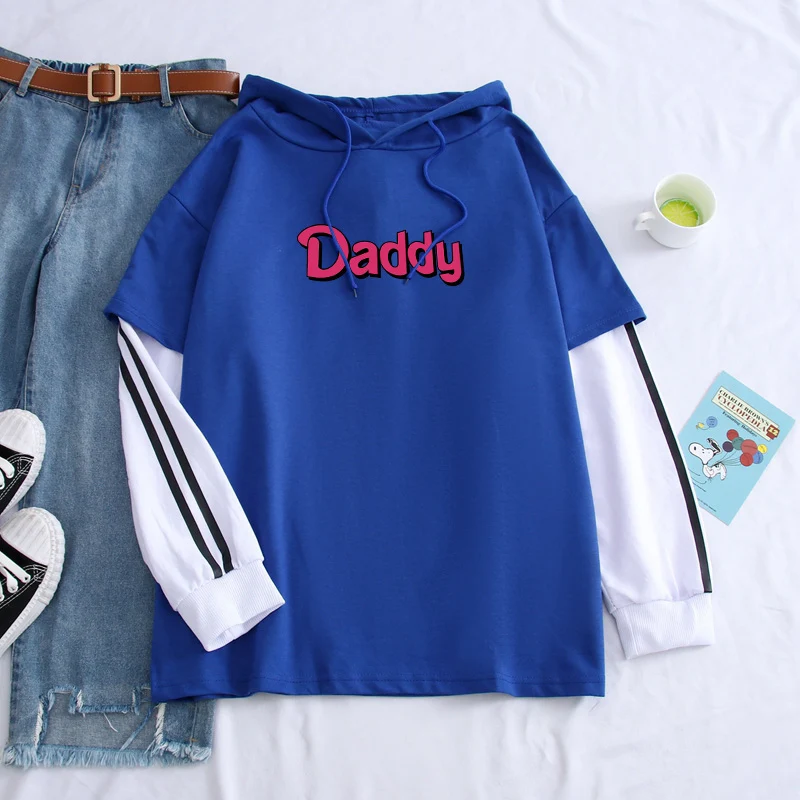 

DADDY Printed Fashion Male Casual Hoodies Solid Hooded Patchwork Tops Streetwear Sweatshirts Sweat Homme Spell Color Spliced