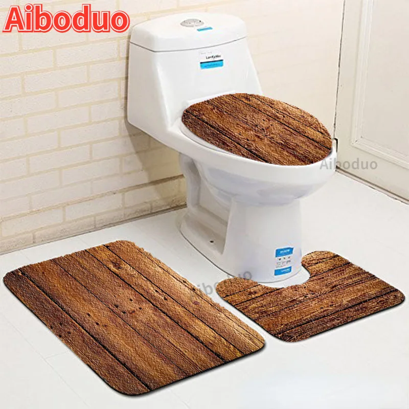 

3 Piece Set Wooden Bathroom Toilet Seat Modern Bathroom Set Bathroom Accessories Non-slip Toilet Seat Cover Absorbent Door Mat