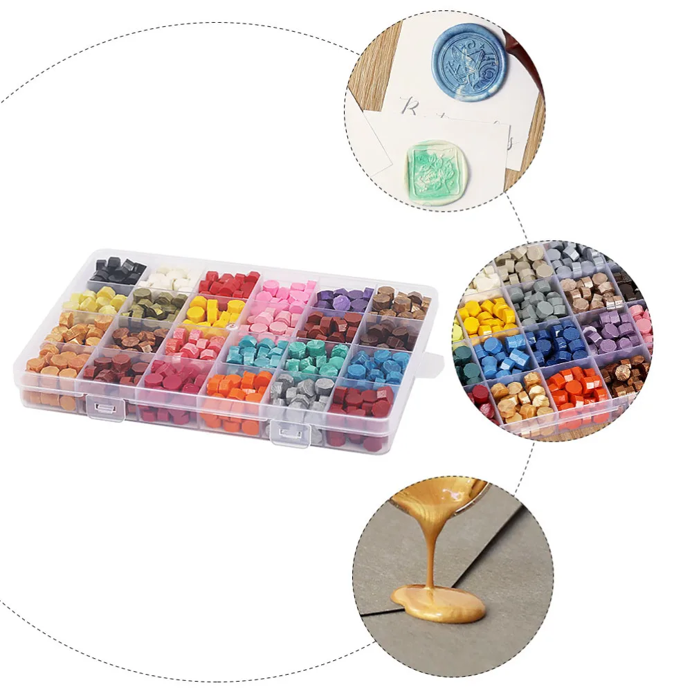 

1 Box Sealing Wax Beads with Spoon 24 Colors Wax Beads Wax Stamping Beads