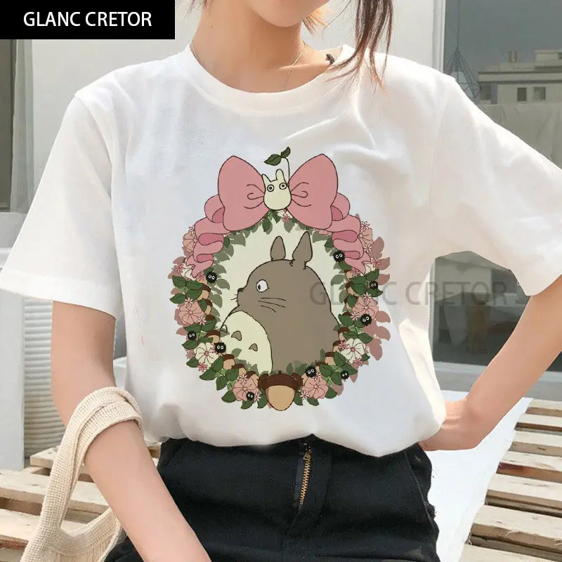 

Studio Ghibli Totoro Miyazaki Anime Print Fun Top Casual Summer Harajuku Loose Short Sleeve Cute women t-shirt japan Cartoon