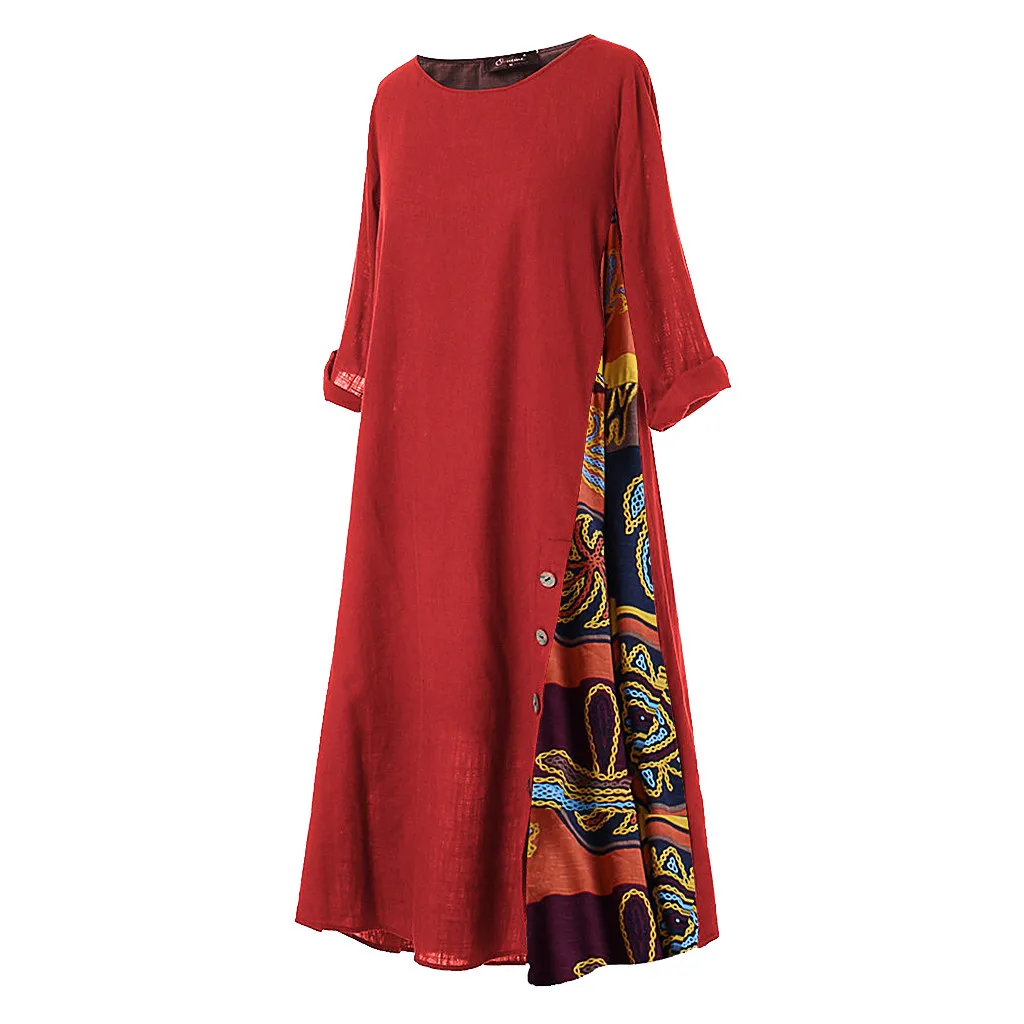JAYCOSIN Платье женское повседневное лоскутное с рукавами o образным вырезом на