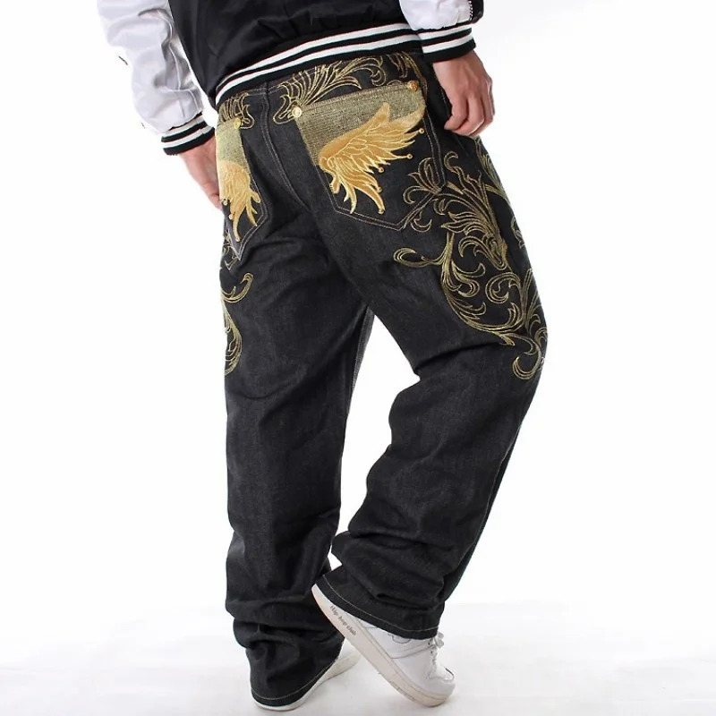 

New Fashion Embroidery Dance Denim Pants Hip Hop Loose Fit Straight Jeans Men Quality Casual Baggy Plus Size Man Streetwear
